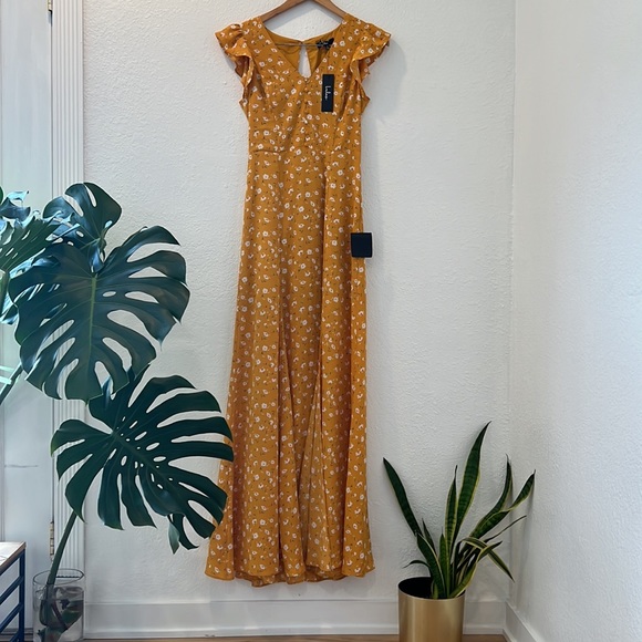 Fresh Picked Mustard Yellow Floral Print Backless Maxi Dress - Picture 5 of 6